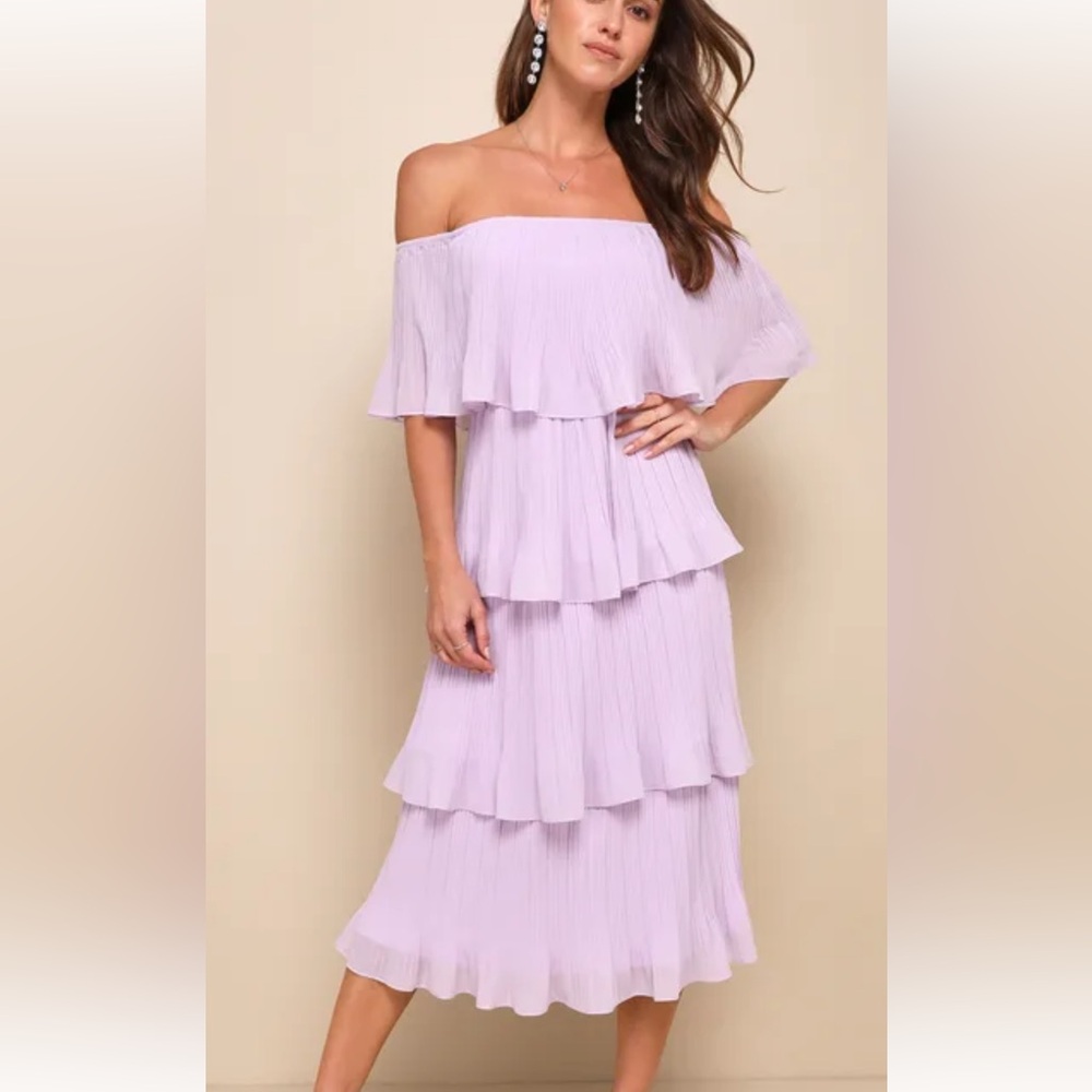Lulu's Lilac Off-Shoulder Midi Dress